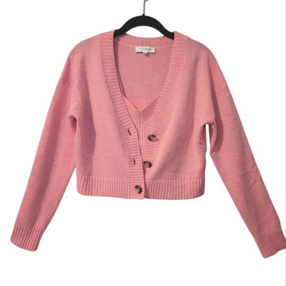 INTERMIX Sweaters - Intermix Pink Wool Cashmere Cardigan Bra Tank Set Wmn S Preppy Academia Coquette
